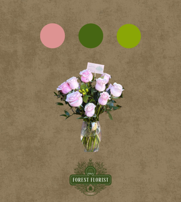 One Dozen Pink Rose Vase